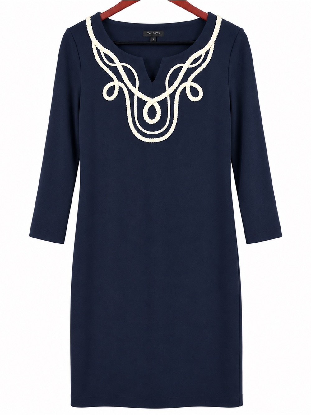 Talbots Navy Tunic Dress w/Cream Embroidered Neckline Slight Discoloration